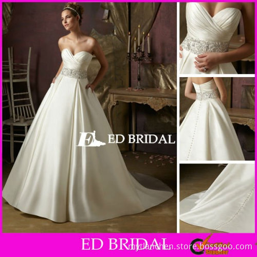 Ball Gown Sweetheart Chapel Train Beaded Duchess Satin Wedding Gowns